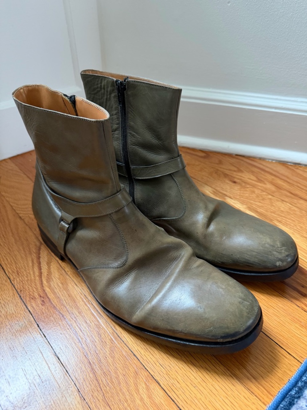 Maison Margiela Light Olive Calf Skin Vibram Sole Men’s Ankle Boots Size EU 45 - Picture 2 of 16